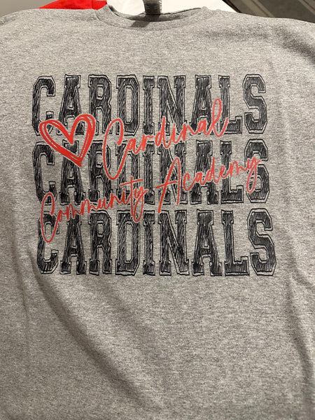 Stacked Cardinals Scribble w/heart - Youth