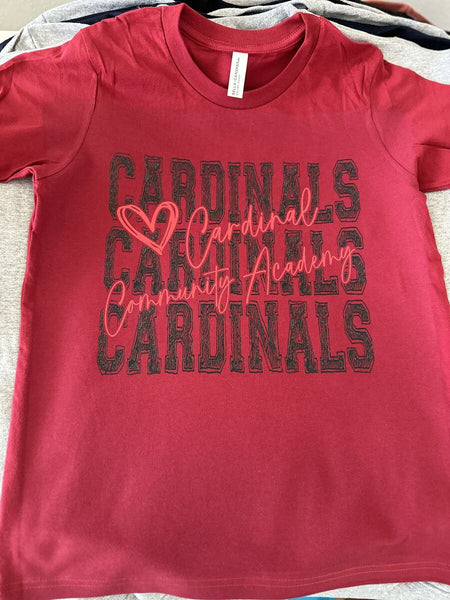 Stacked Cardinals Scribble w/heart - Youth