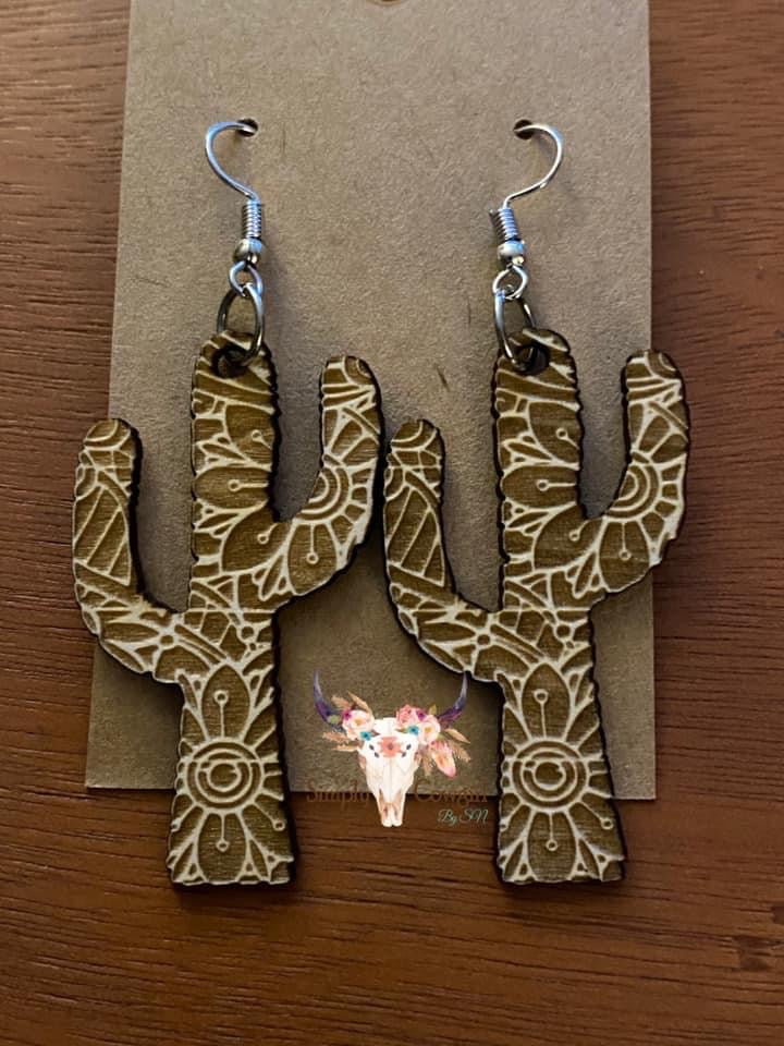 Laser Engraved Cactus Dangles