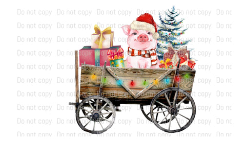 Christmas Pig in Wagon