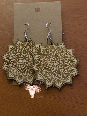 Laser Engraved Mandala Flower Dangles