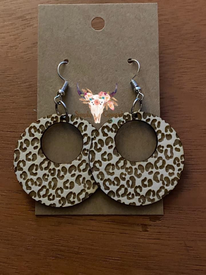 Laser Engraved Leopard Cutout Dangles