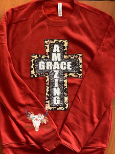 Amazing Grace Leopard Cross Sweatshirt